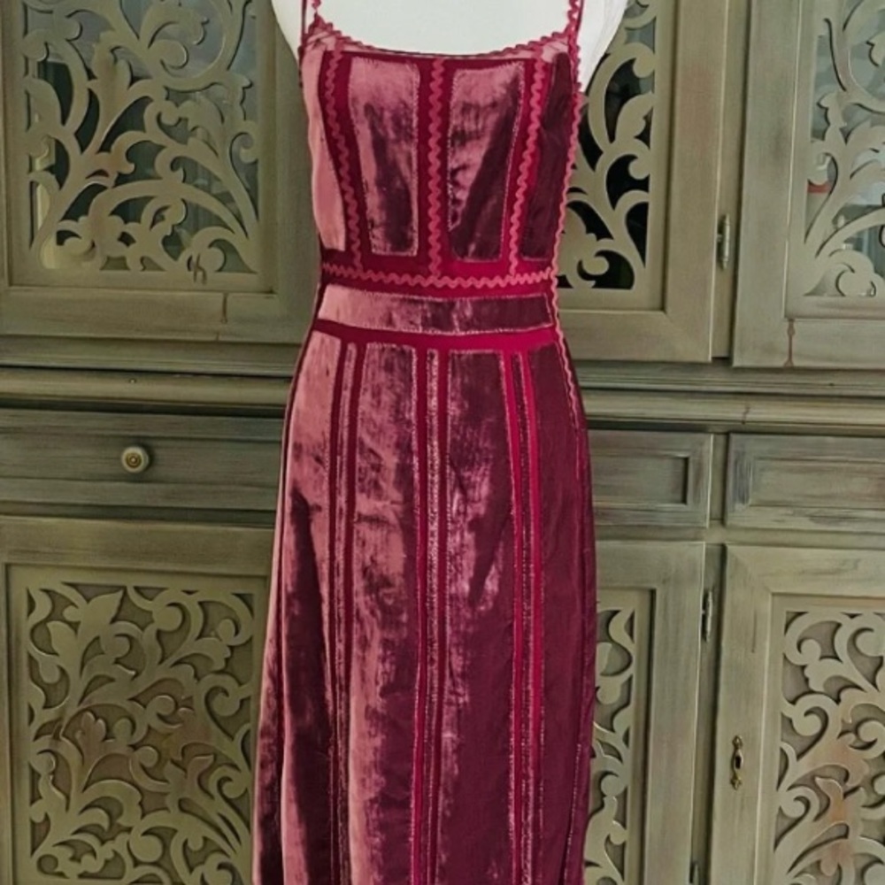 Alberta Ferretti magenta red velvet and tulle dress - Picture 3 of 11